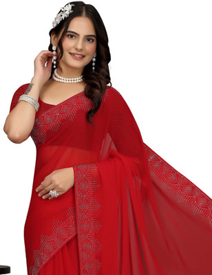 SARANGFEB Embellished Bollywood Georgette Saree(Red)