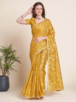 Divastri Embellished Bollywood Cotton Blend Saree(Yellow)