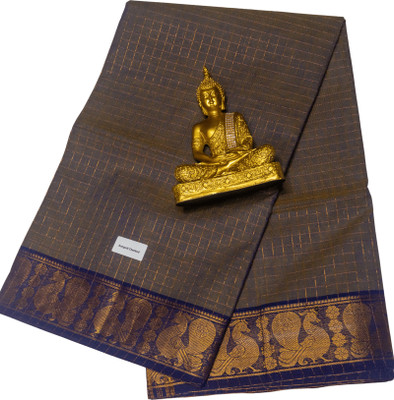 viji sarees Self Design Chettinadu Cotton Blend Saree(Grey)