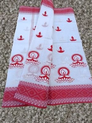Happy Creation Woven Jamdani Cotton Blend Saree(Multicolor)