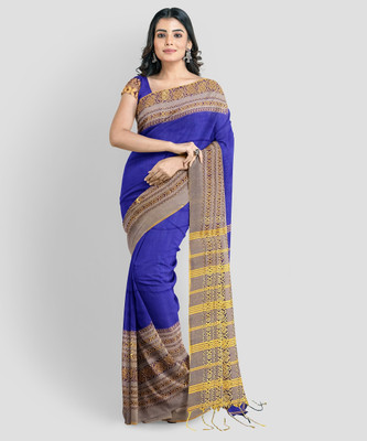SSP Printed Bollywood Cotton Blend Saree(Blue)