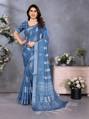 Million Brands Printed Bollywood Cotton Linen, Art Silk Saree(Dark Blue)