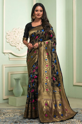 GALANI ENTERPRISE Woven Banarasi Pure Silk, Art Silk Saree(Black)