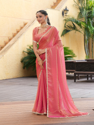 Tasrika Embellished Bollywood Tissue Saree(Pink)