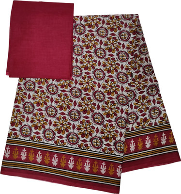 NENU CREATION Printed Ikkat Cotton Blend Saree(Maroon)