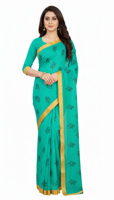 ShivMaya Floral Print Daily Wear Georgette Saree(Green)