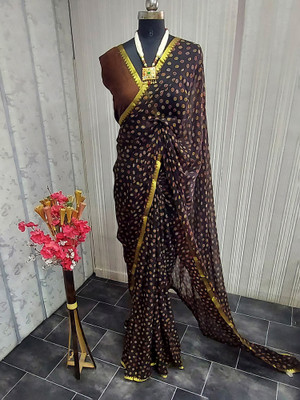 Divastri Printed Bollywood Chiffon Saree(Brown)