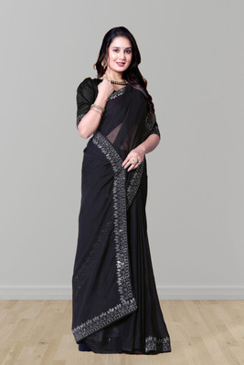 RadhikaFashion Solid/Plain Bollywood Georgette Saree(Black)