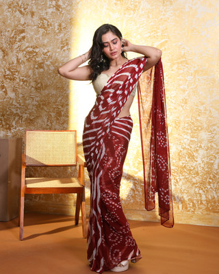Indethnic Printed Leheria Polyester Saree(Maroon)