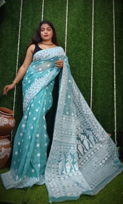 RM CREATION Woven Jamdani Handloom Cotton Silk Saree(Light Blue)