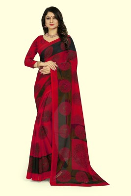 RUNAYA NX Printed Daily Wear Georgette Saree(Maroon)