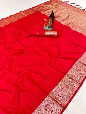 Pandadi Saree Woven Banarasi Cotton Silk Saree(Red)