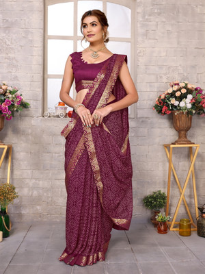 YASHIKA Printed Bollywood Georgette, Lace Saree(Maroon)