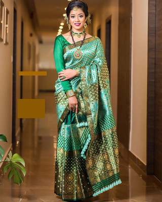 ROSEVILLA Applique Mekhela Chador Silk Blend Saree(Green)