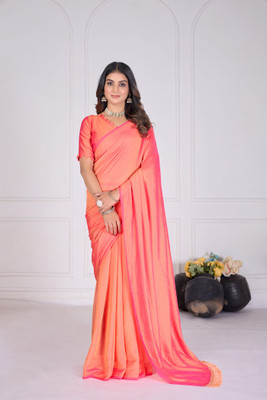 JAGORA Solid/Plain Bollywood Georgette Saree(Orange)