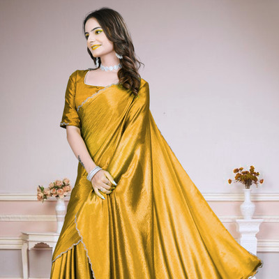 Infyshopy Fashions Solid/Plain, Self Design Bhagalpuri Georgette Saree(Yellow)