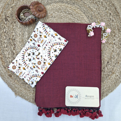 aangmi Self Design Handloom Khadi Saree(Maroon)