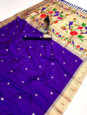 Divastri Woven Paithani Cotton Silk Saree(Multicolor)