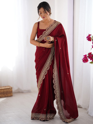 Sareemall Embellished Bollywood Silk Blend Saree(Maroon)