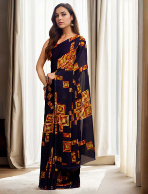 Divastri Printed Daily Wear Georgette Saree(Dark Blue)