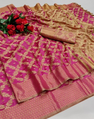 SIRIL Self Design, Woven, Embellished Kanjivaram Jacquard, Pure Silk Saree(Gold, Pink)