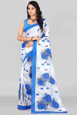 Leelavati Embroidered Bollywood Georgette Saree(White, Blue)