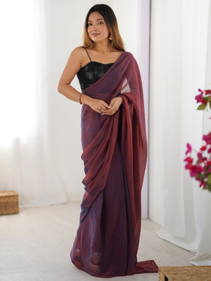 ANOUK Solid/Plain Bollywood Tissue Saree(Brown)