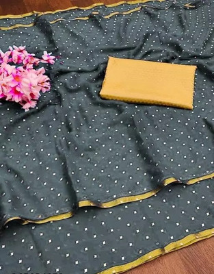 VINIT ENTERPRISE Polka Print Daily Wear Chiffon Saree(Grey)