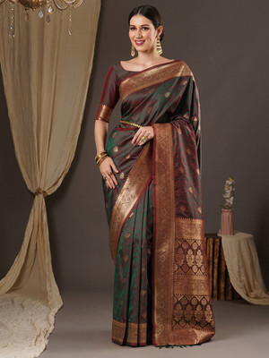 Divastri Woven Banarasi Silk Blend Saree(Brown)