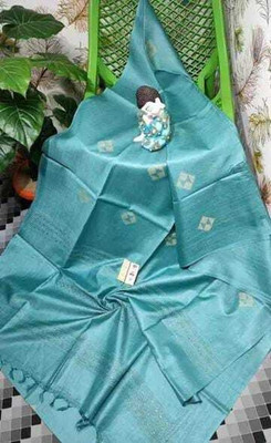 A R HANDLOOM Solid/Plain Handloom Cotton Silk Saree(Light Blue)