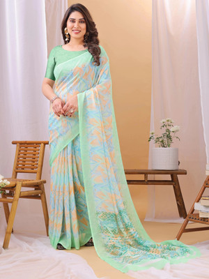 Dori Printed, Floral Print Daily Wear Georgette Saree(Light Green)