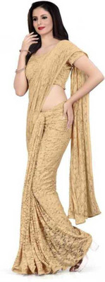 NORAFLEX Embroidered Bollywood Net Saree(Cream)