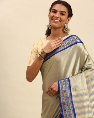 Fashion Club Collection Woven Maheshwari Cotton Silk Saree(Beige)