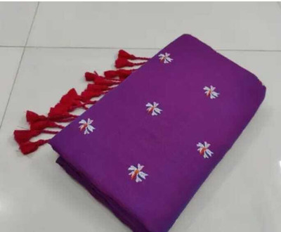 Soma Tant saree Mahal Self Design, Woven, Geometric Print Handloom Cotton Silk Saree(Purple)