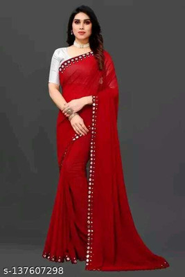Riddhi Enterprise Woven Bollywood Chiffon Saree(Red)