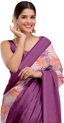 Dharmata Enterprise Floral Print Banarasi Tussar Silk Saree(Magenta)