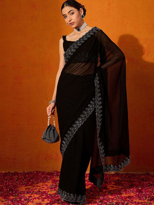 ANOUK Embellished Bollywood Chiffon Saree(Black)