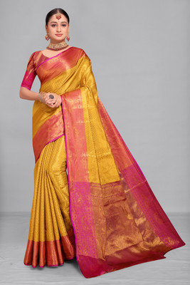 Jyanshu Creation Self Design Banarasi Cotton Silk Saree(Yellow)