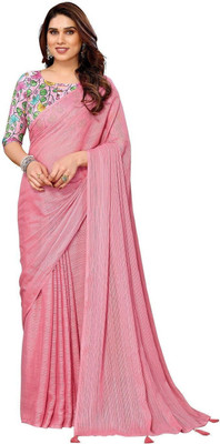 RAJESHWAR FASHION Self Design Bollywood Polyester Saree(Pink)