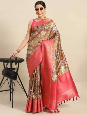 Tasrika Printed Banarasi Art Silk Saree(Brown)