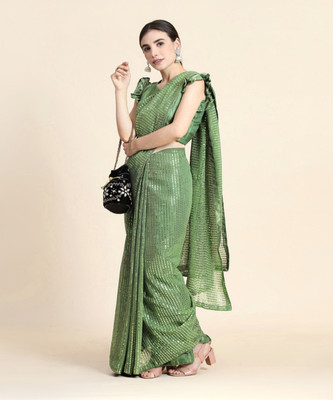 Bluebirdimpex Embellished Bollywood Georgette Saree(Light Green)