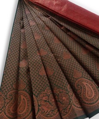 Krithizz Embroidered Banarasi Cotton Silk Saree(Maroon, Green)