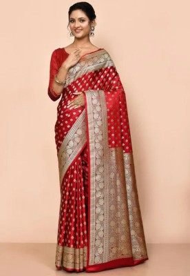 Kanokanjoli Self Design Tant Handloom Cotton Blend Saree(Red)