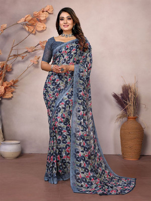 Moda Rapido Printed, Self Design Daily Wear Georgette Saree(Grey)