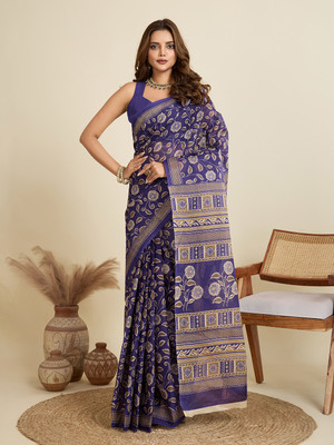 SHANVIKA Printed Daily Wear Pure Cotton Saree(Purple)