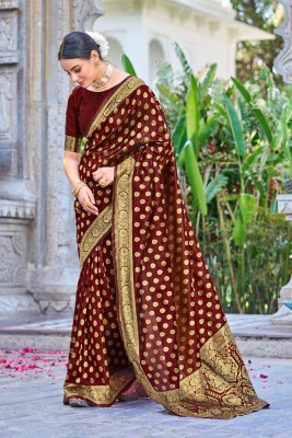 Sariya Woven Banarasi Jacquard, Silk Blend Saree(Maroon)