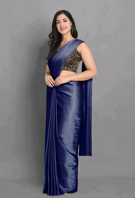 Arpita Fashion Solid/Plain Bollywood Silk Blend Saree(Dark Blue)