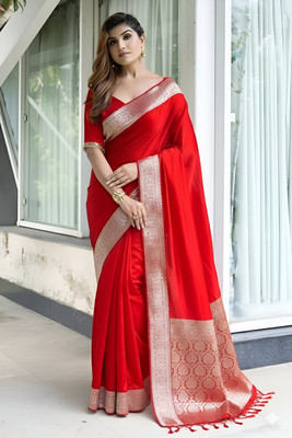 Sijileen Self Design, Woven Banarasi Satin Saree(Red)
