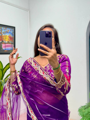 JASH ENTERPRISE Embroidered Bollywood Net Saree(Purple)