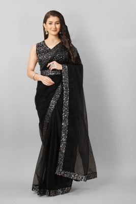 RUCHKET Embellished Bollywood Net Saree(Black)